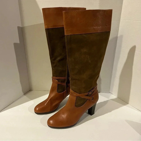 Lauren Ralph Lauren Brown Leather Boots Womens 9B Misa Vachette Suede Tall - Picture 1 of 10